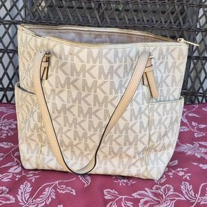 Michael Kors Cream/Gold Monogram Tote